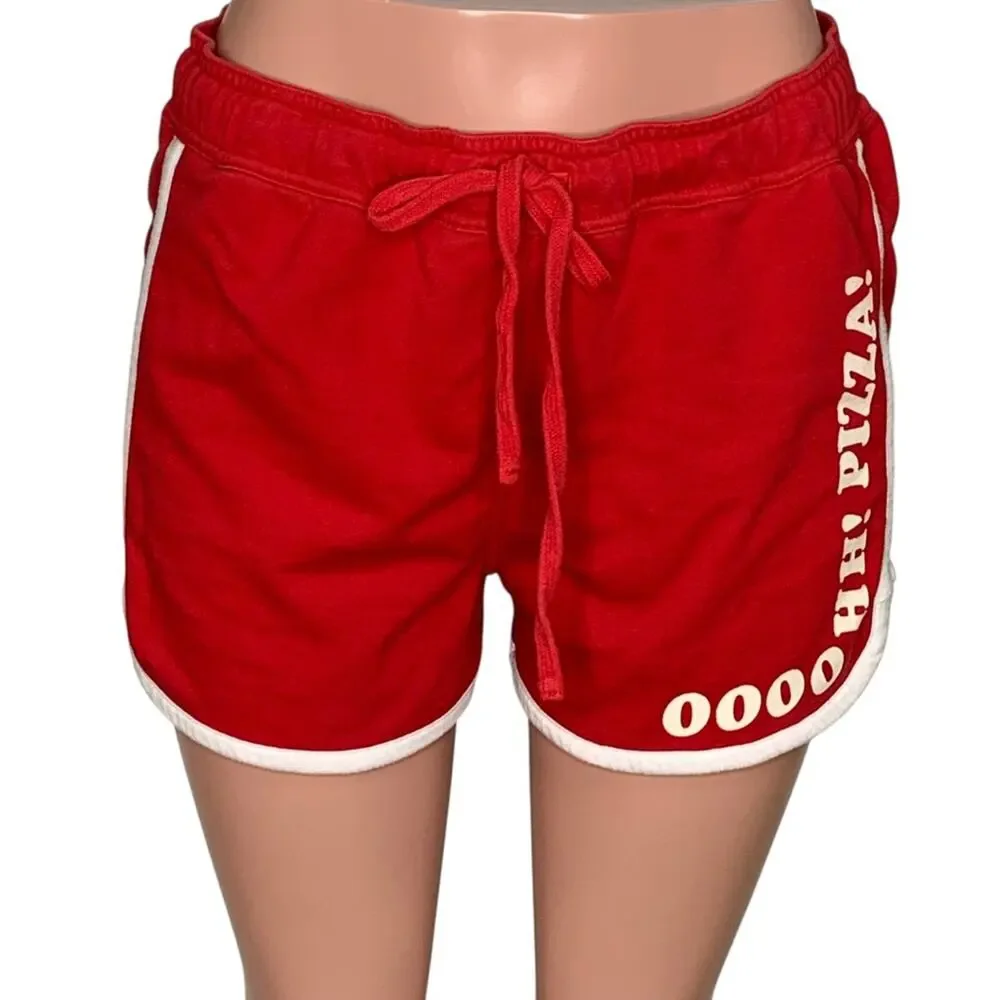 Disney Junk Food Y2K Short Toy Story Pizza Planet Print on Back Red White Size M